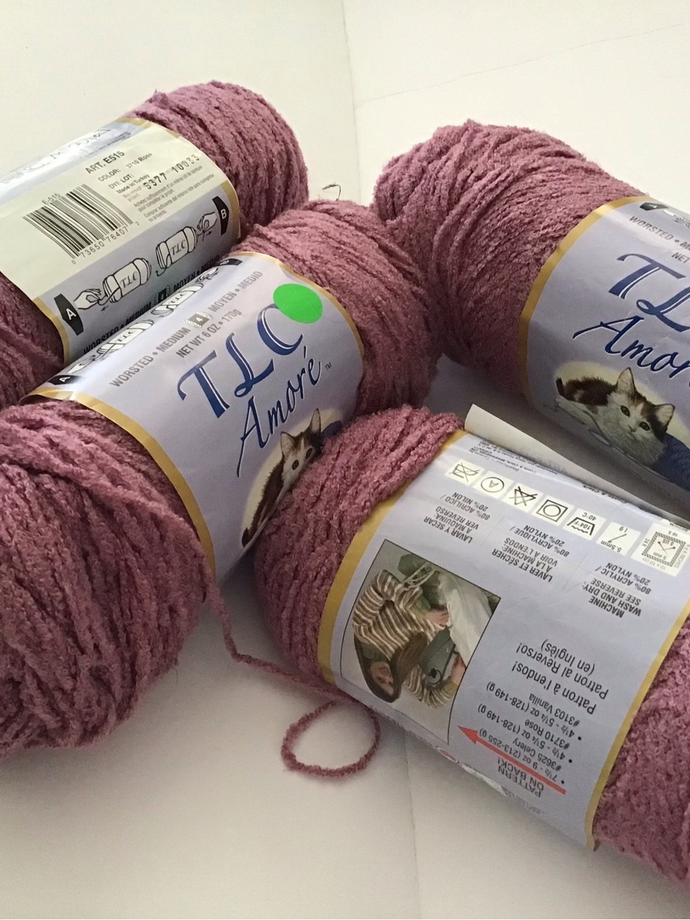 TLC Amore Yarn in Dusty Rose Boucle 4 Skeins 6oz each
